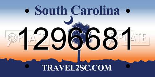 1296681 South Carolina License Plate