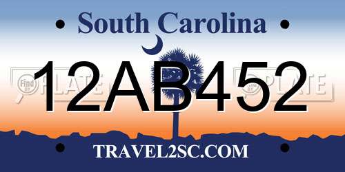 12AB452 South Carolina License Plate