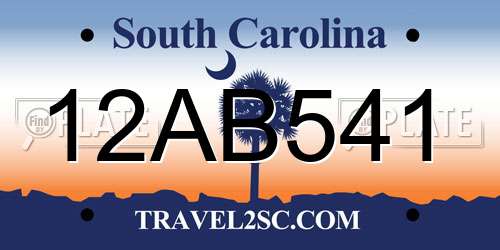 12AB541 South Carolina License Plate