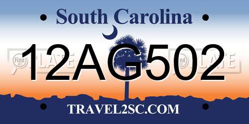 12AG502 South Carolina License Plate