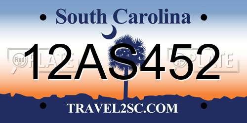 12AS452 South Carolina License Plate