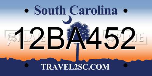12BA452 South Carolina License Plate