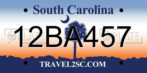 12BA457 South Carolina License Plate