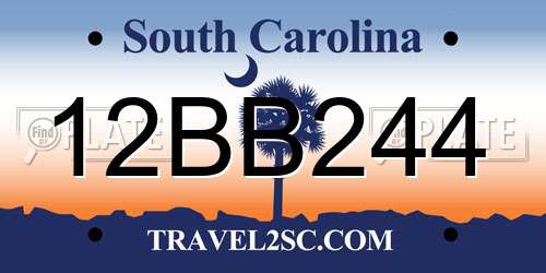12BB244 South Carolina License Plate