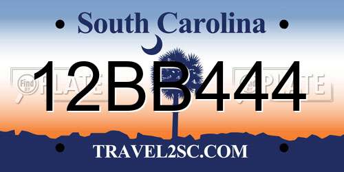 12BB444 South Carolina License Plate