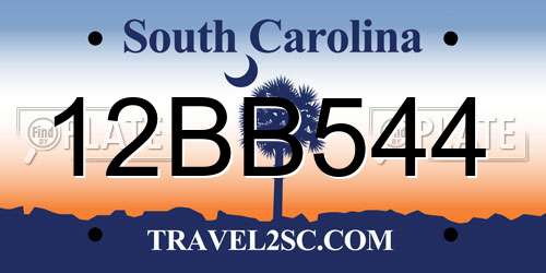 12BB544 South Carolina License Plate