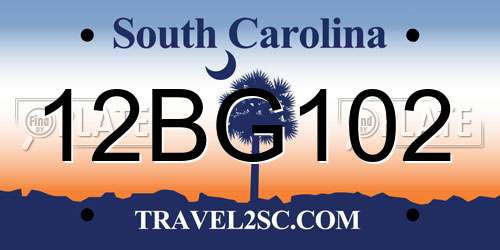 12BG102 South Carolina License Plate