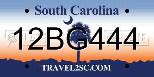 12BG444 South Carolina License Plate