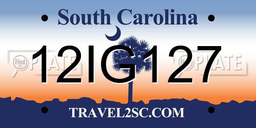 12IG127 South Carolina License Plate