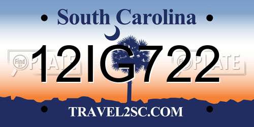 12IG722 South Carolina License Plate