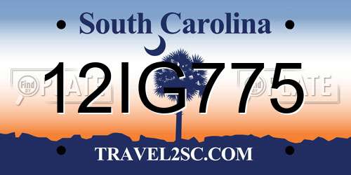 12IG775 South Carolina License Plate