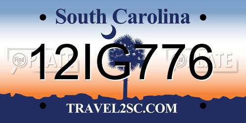 12IG776 South Carolina License Plate