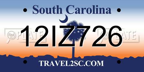 12IZ726 South Carolina License Plate