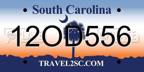 12OD556 South Carolina License Plate