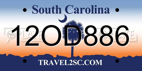 12OD886 South Carolina License Plate