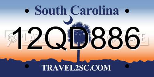 12QD886 South Carolina License Plate