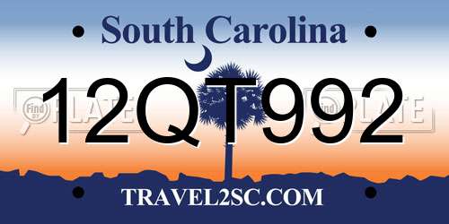 12QT992 South Carolina License Plate