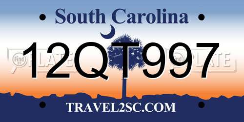12QT997 South Carolina License Plate