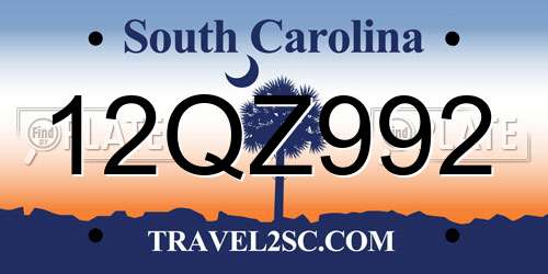 12QZ992 South Carolina License Plate