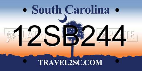 12SB244 South Carolina License Plate