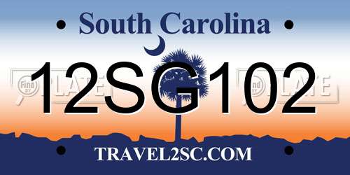 12SG102 South Carolina License Plate