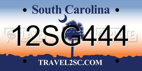 12SG444 South Carolina License Plate