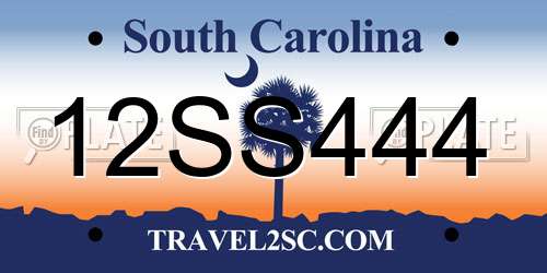 12SS444 South Carolina License Plate