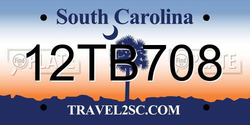 12TB708 South Carolina License Plate