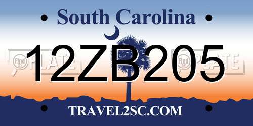 12ZB205 South Carolina License Plate