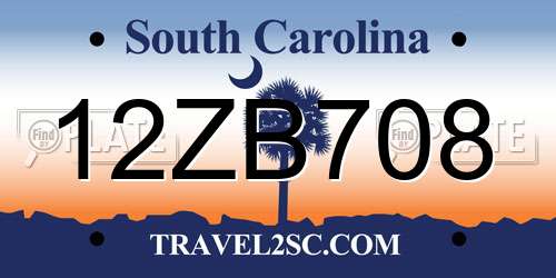 12ZB708 South Carolina License Plate