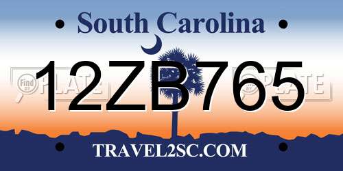 12ZB765 South Carolina License Plate