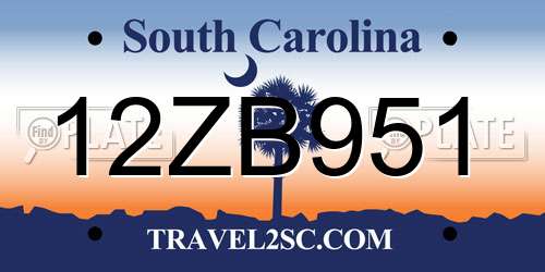 12ZB951 South Carolina License Plate
