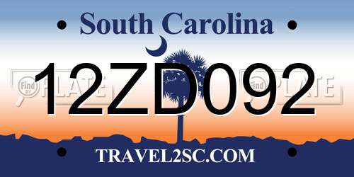 12ZD092 South Carolina License Plate