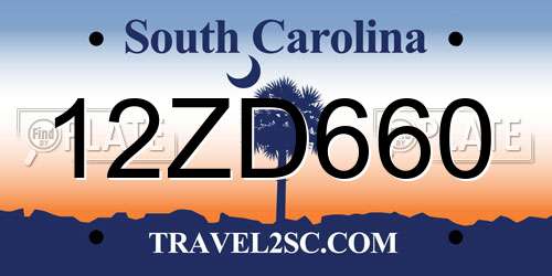 12ZD660 South Carolina License Plate