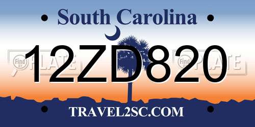 12ZD820 South Carolina License Plate