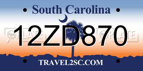 12ZD870 South Carolina License Plate