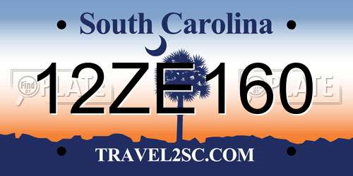 12ZE160 South Carolina License Plate