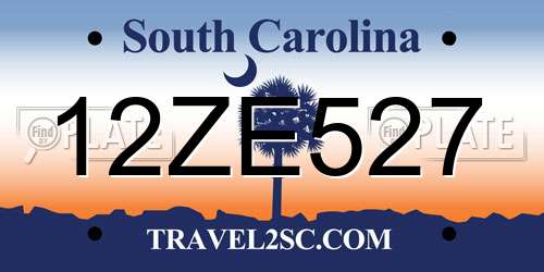 12ZE527 South Carolina License Plate