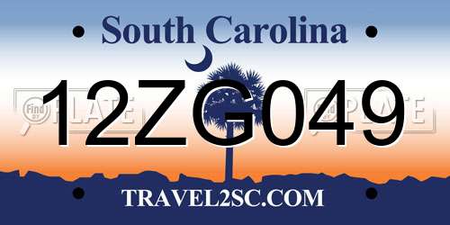 12ZG049 South Carolina License Plate