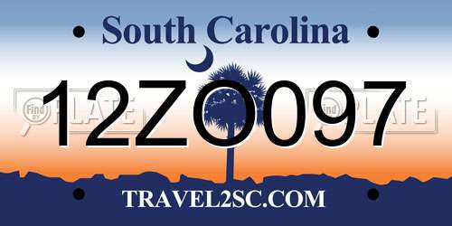 12ZO097 South Carolina License Plate