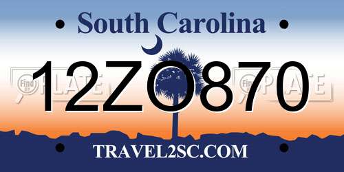 12ZO870 South Carolina License Plate