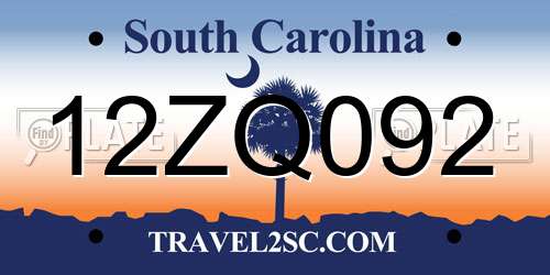 12ZQ092 South Carolina License Plate