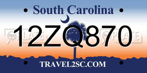12ZQ870 South Carolina License Plate