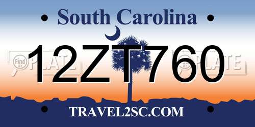 12ZT760 South Carolina License Plate