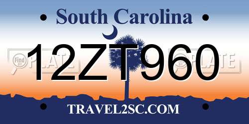12ZT960 South Carolina License Plate