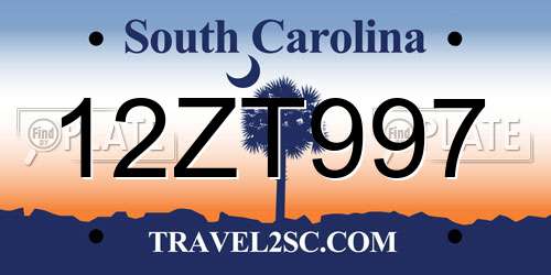 12ZT997 South Carolina License Plate