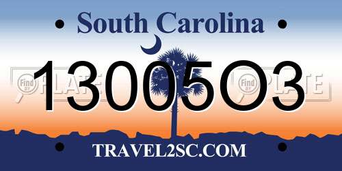 13005O3 South Carolina License Plate