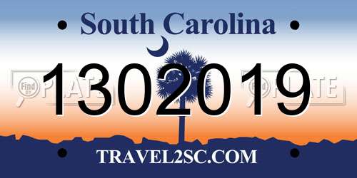 1302019 South Carolina License Plate