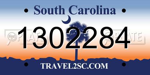 1302284 South Carolina License Plate