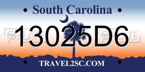 13025D6 South Carolina License Plate
